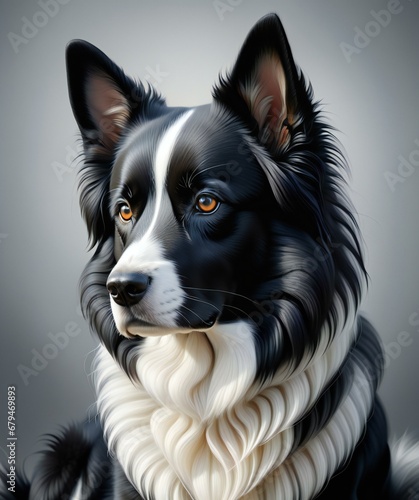 Portrait of border collie dog with black and white fur coat