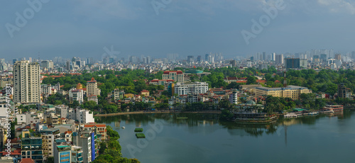 Hanoi cityscape with skyline view during sunset period at West Lake ( Ho Tay ) in 2020 © Hanoi Photography