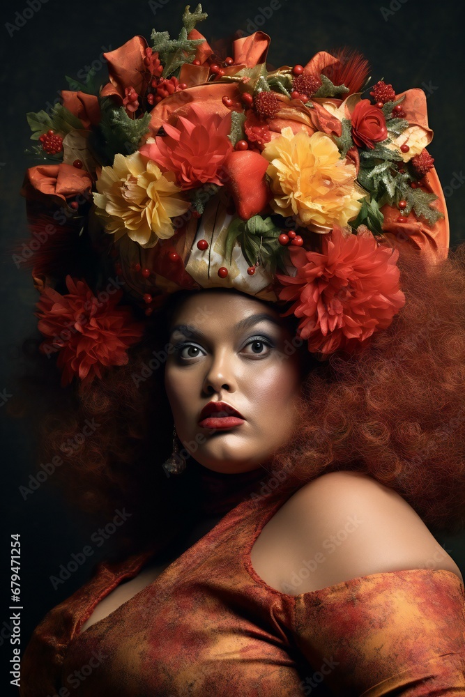 Beautiful young woman with a wreath of flowers on her head