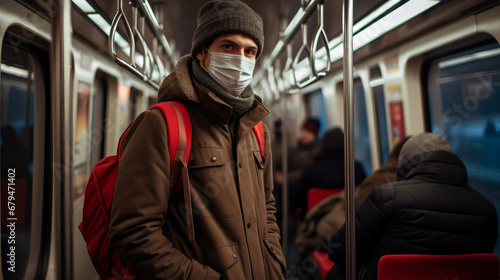 man wearing a protective covid mask in the metro, AI Generative. © Miry Haval