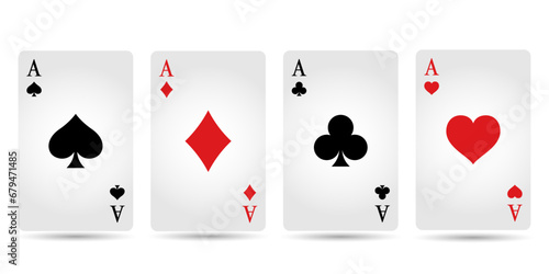 Playing poker cards. Aces of poker. Four aces on white background. Vector illustration.