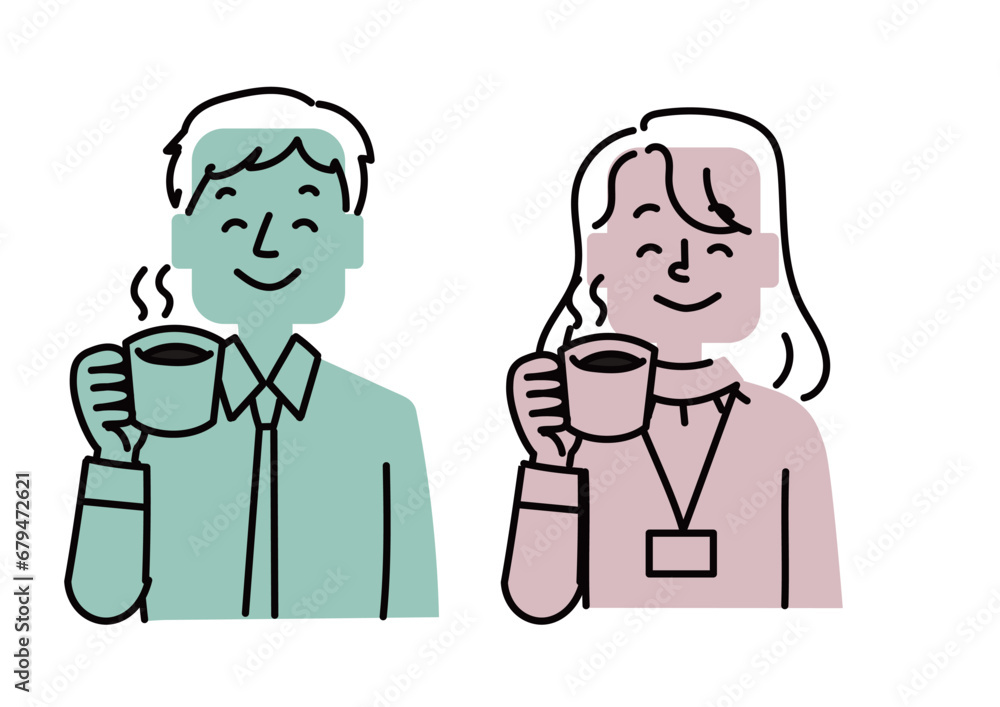 コーヒーブレイクをしている会社員のイラストセット