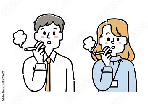 タバコを吸っているビジネスマンのイラストセット photo