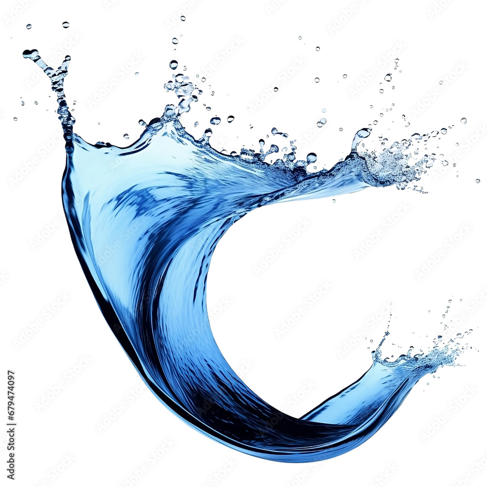Blue water splash isolated on transparent background.