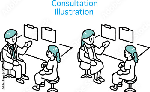 妊婦に説明をする医者のイラスト素材セット