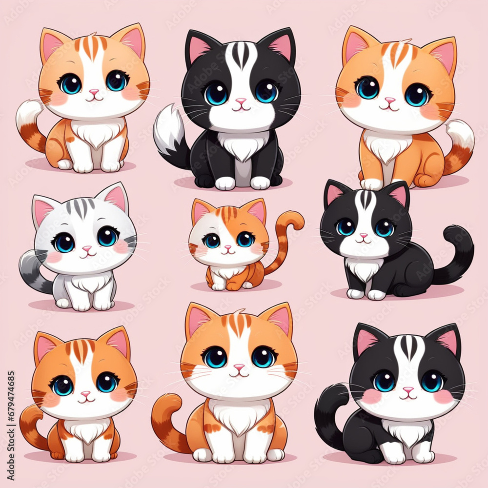 3D cartoon Cute cats collection