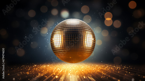 dark background with a disco ball in the center, AI Generative. photo
