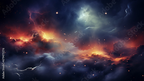 Space of night sky with cloud and stars photo