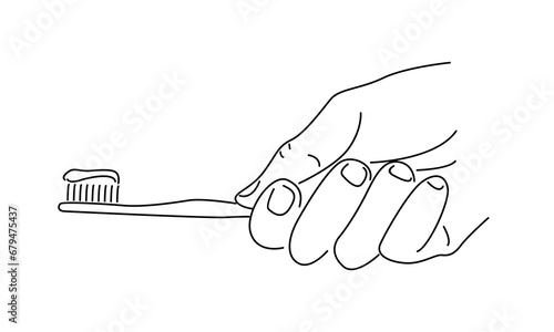 line art of hand holding toothbrush