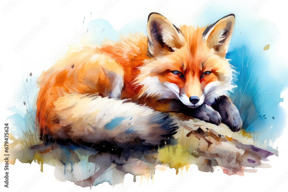 Fototapeta premium watercolor Fox Hand painted Watercolor illustration of Fox