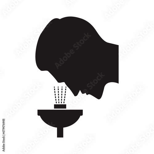 Sign and symbol of eyewash station for emergency facility of chemical handling accident case. Black and white signage. Industrial safety illustration.