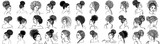 set of one-line drawings : afro braids and hairstyles diversity	