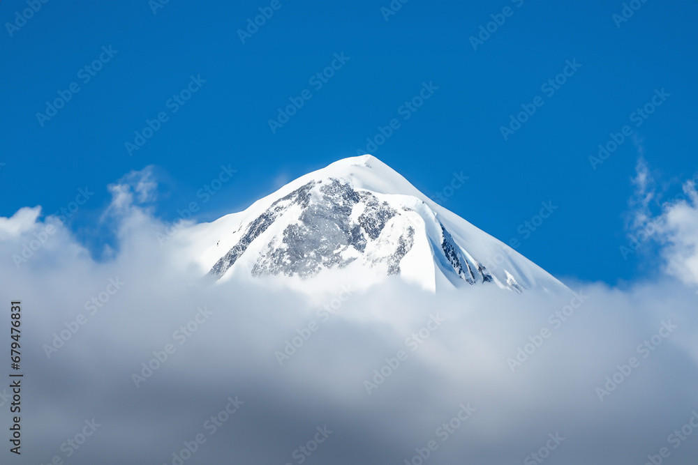 Mountain peak in the clouds, Elbrus, Caucasus, Russia