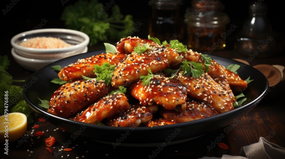 Delicious chicken wings with golden crust, home cooking Delicious chicken wings with golden crust, home cooking