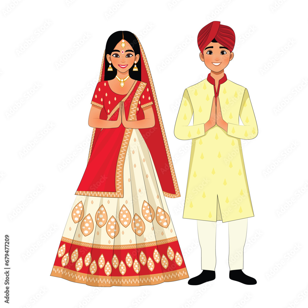 Indian Hindu wedding couple welcome pose
