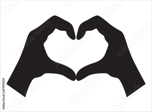 Silhouette of two hands forming a heart shape against a white background, symbolizing love and affection.