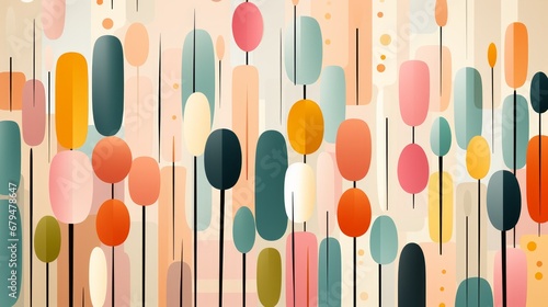 Abstract colorful background with shapes. Mid-century modern.