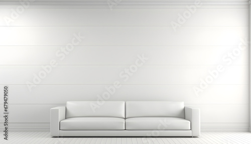 Modern white living room interior image.A blank wall with pure white. Decorate wall with extrude horizon line pattern 