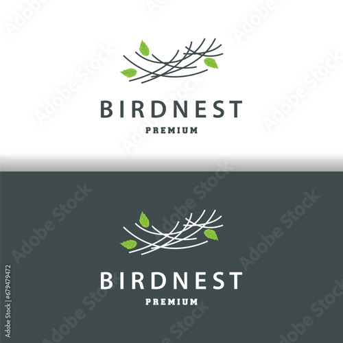 Bird Nest Logo, Bird House Shelter Vector, Modern Line Vintage Design Minimalist Style Symbol Template photo