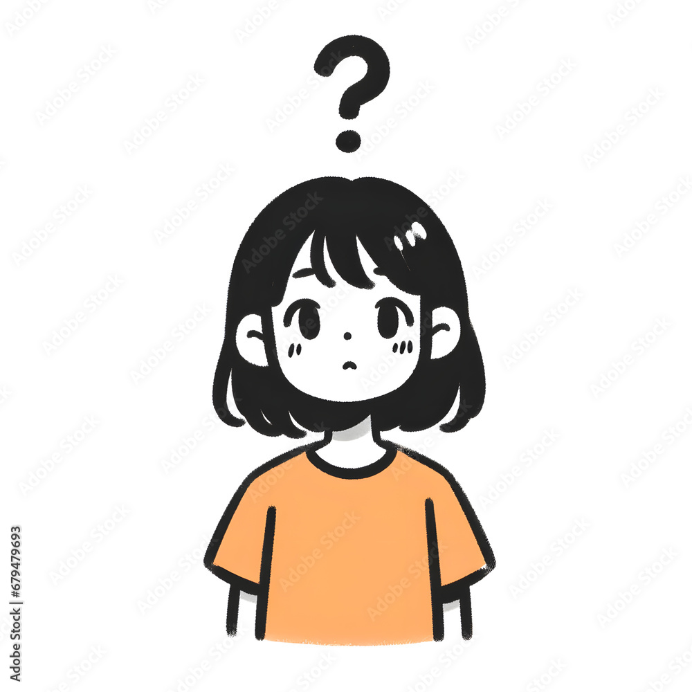 simple illustration of a girl with a questioning expression on her face, with a question mark above her head simple illustration of a girl with a questioning expression on her face, with a question mark above her head