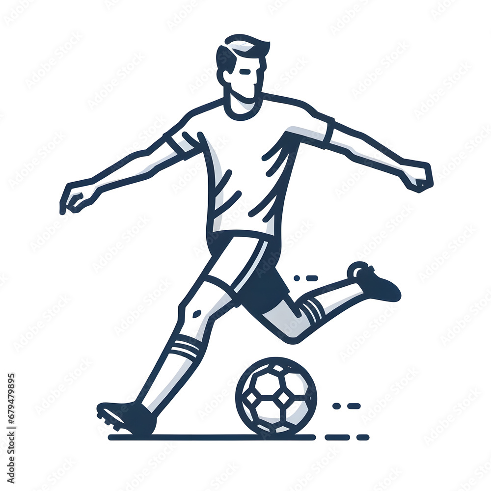 Soccer player in a dynamic pose, vector icon in line art style, isolated on a white background.