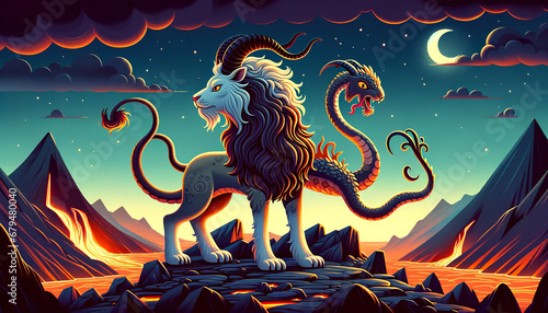 Chimera, a mythical creature from Greek mythology, depicted in a whimsical animated art style.