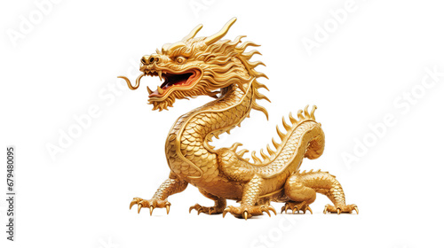 Golden Chinese dragon isolated on transparent background, Generative ai