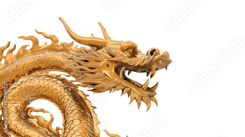 Golden Chinese dragon isolated on transparent background  Generative ai