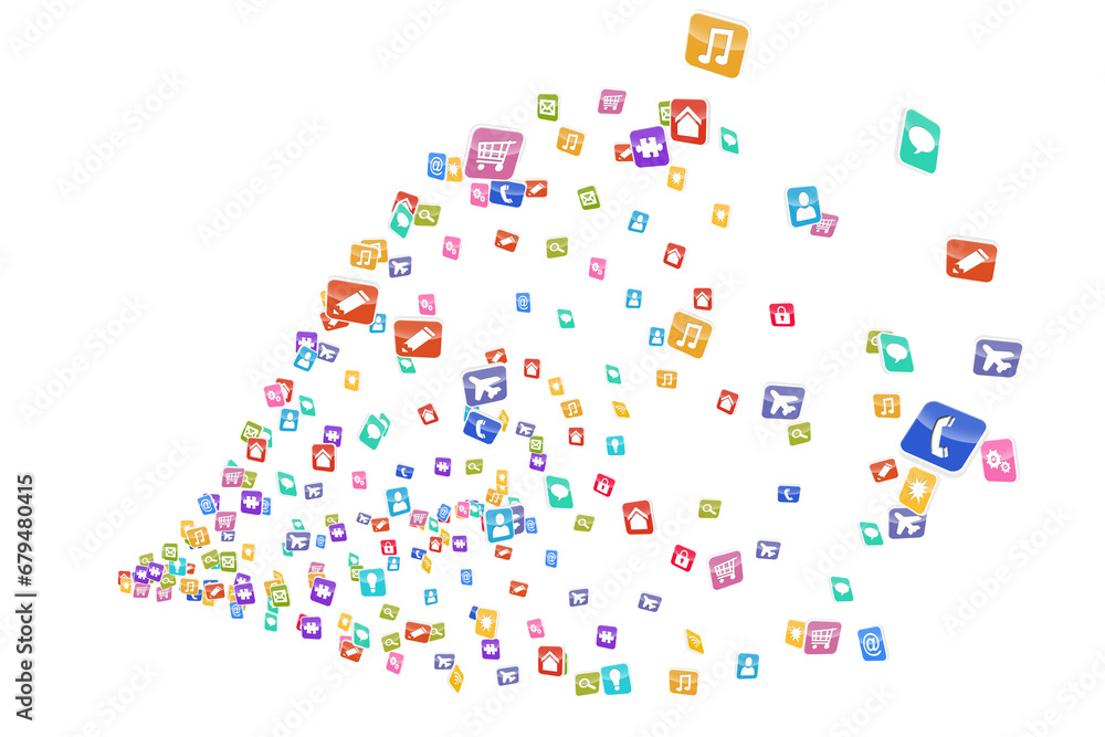 Digital png illustration of many colourful computer icons on transparent background