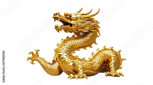 Golden Chinese dragon isolated on transparent background  Generative ai