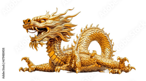 Golden Chinese dragon isolated on transparent background  Generative ai