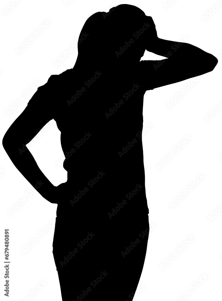 Digital png silhouette of woman holding head on transparent background Digital png silhouette of woman holding head on transparent background