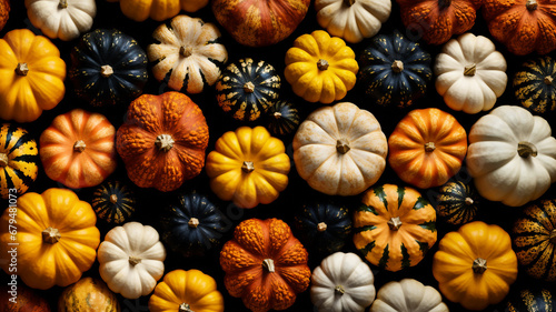 Assortment of orange and green pumpkins