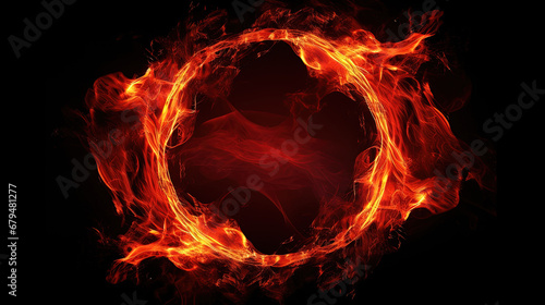 Circle shape red Fire flames. Isolated on black background