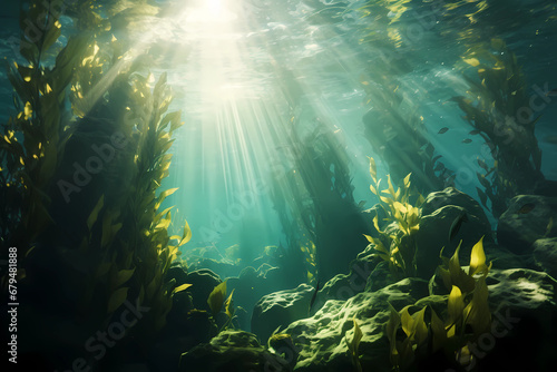 Kelp swimming below the water surface