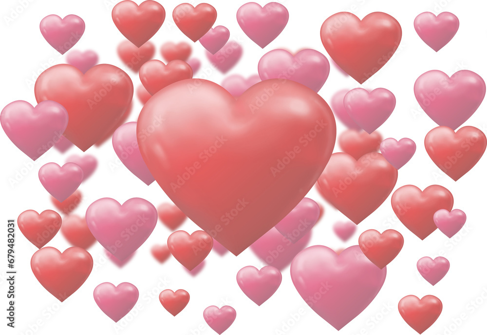 Digital png illustration of red and pink hearts on transparent background