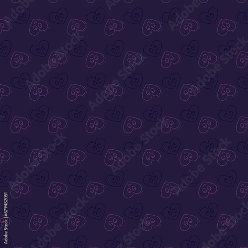 Digital png illustration of purple pattern of repeated hearts on transparent background