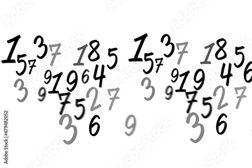 Digital png illustration of black, grey and white numbers on transparent background