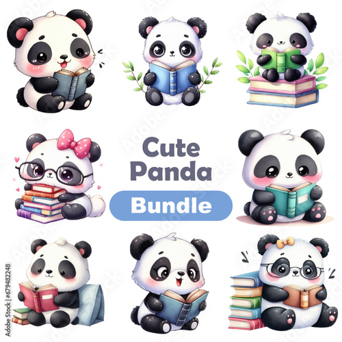 Fototapeta Naklejka Na Ścianę i Meble -  Cute Panda Vector Illustration, Watercolor Animal, Animal Watercolor, Panda watercolor, cute animal, cute panda