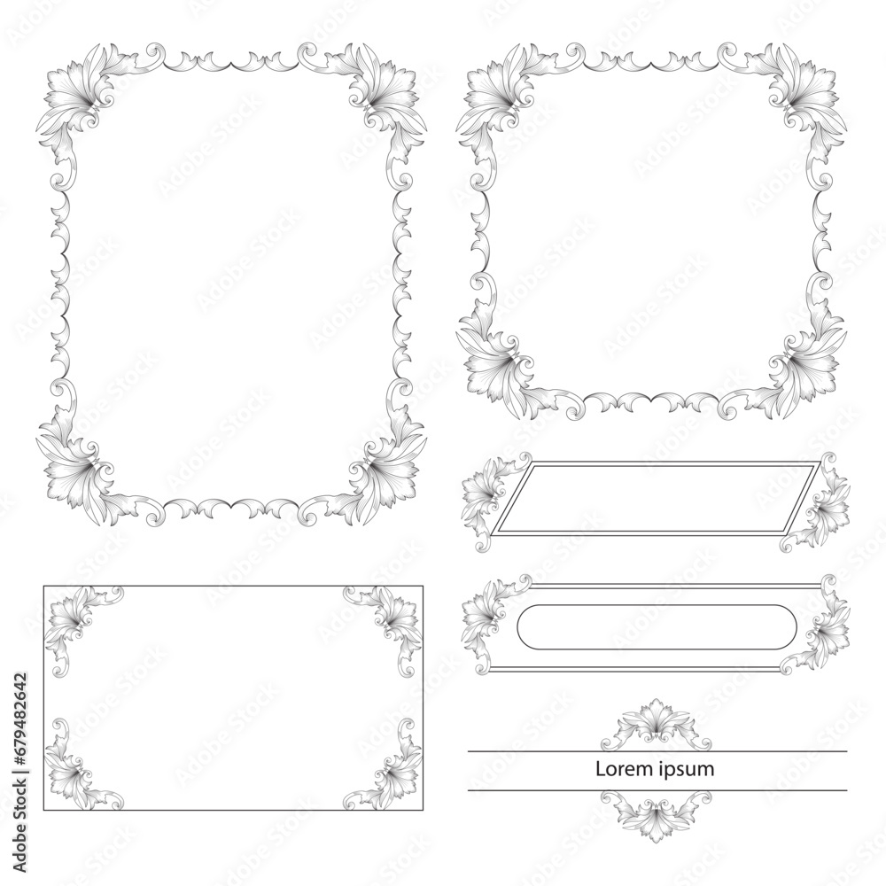 Set of Decorative vintage frames and borders set. Vector design. floral ornament. Calligraphic frame and page decoration. Vector illustration