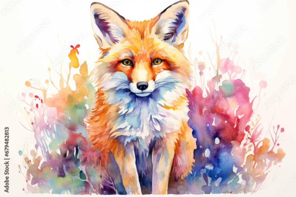 Fototapeta premium watercolor Fox Hand painted Watercolor illustration of Fox