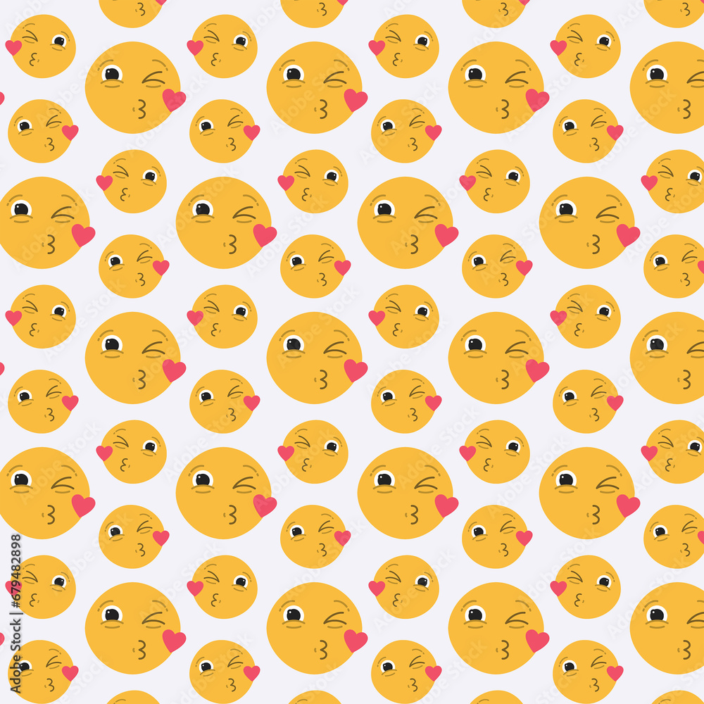 Digital png illustration of colourful pattern of repeated kissing emoji on transparent background Digital png illustration of colourful pattern of repeated kissing emoji on transparent background