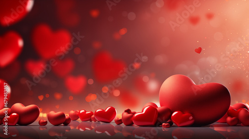 Red Hearts on a Heart Bokeh Blur Background Generative AI