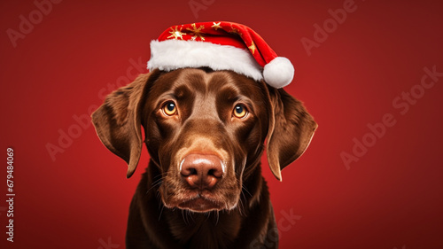 Dog wearing a Santa hat for Christmas