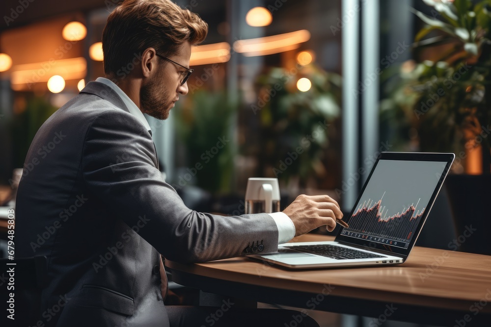 Business man using laptop computer working with analysis business data market share, Report information review, Business strategy analysis concept. Business man using laptop computer working with analysis business data market share, Report information review, Business strategy analysis concept.