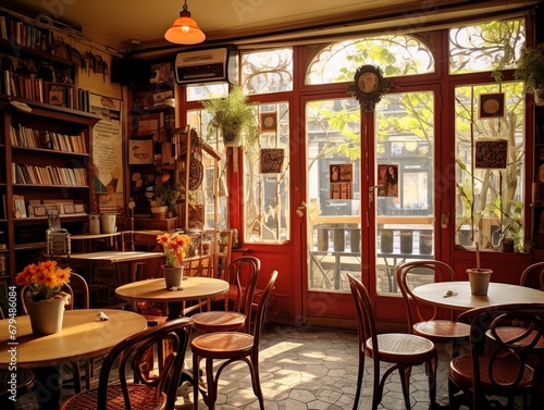 Café des Artistes, a bohemian-inspired coffee shop in Montmartre, features eclectic furniture, vintage artwork, and a shabby chic aesthetic. photo