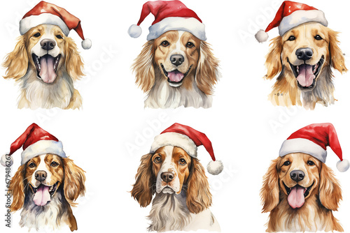 Watercolour dog with christmas decoration festive. © Zz
