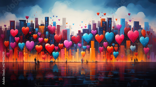 Beautiful love background with colorful hearts. generative ai