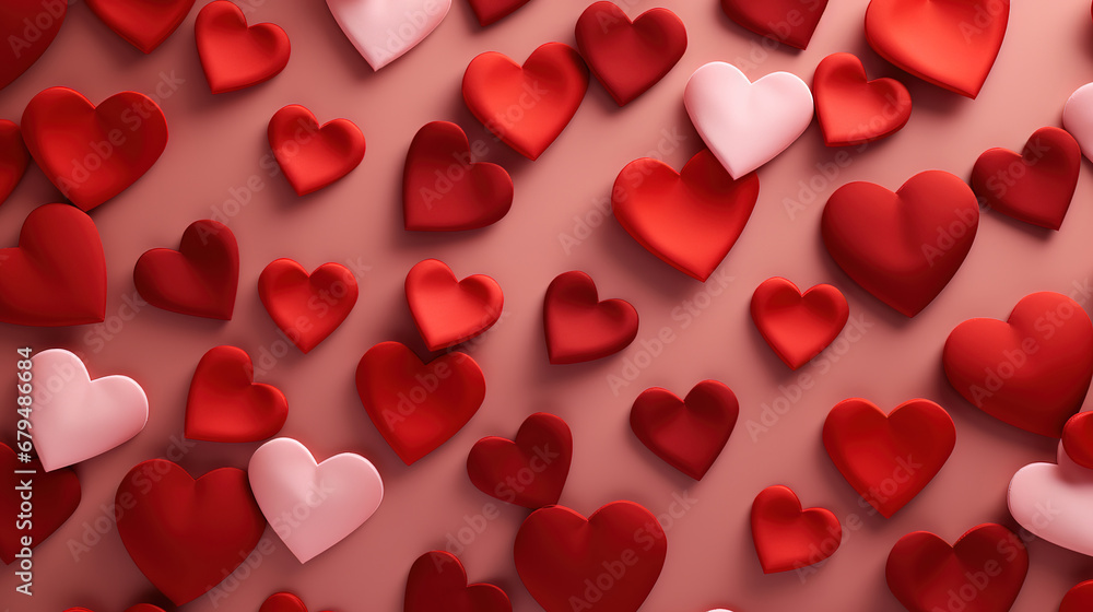 Red Heart shapes for valentines day background. generative ai