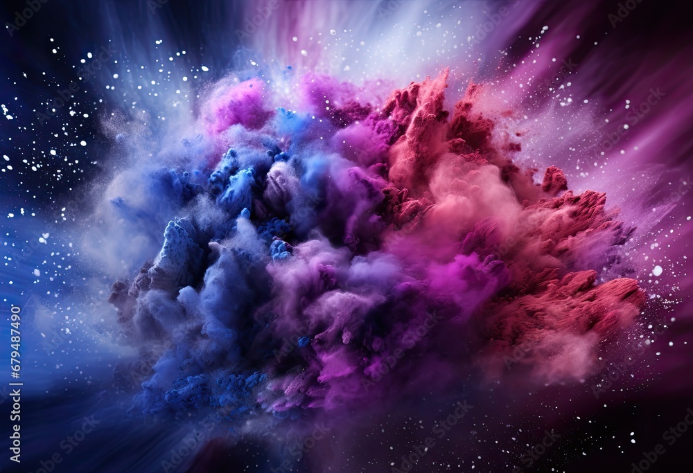An explosion of purple-blue makeup powder. Generated by AI.